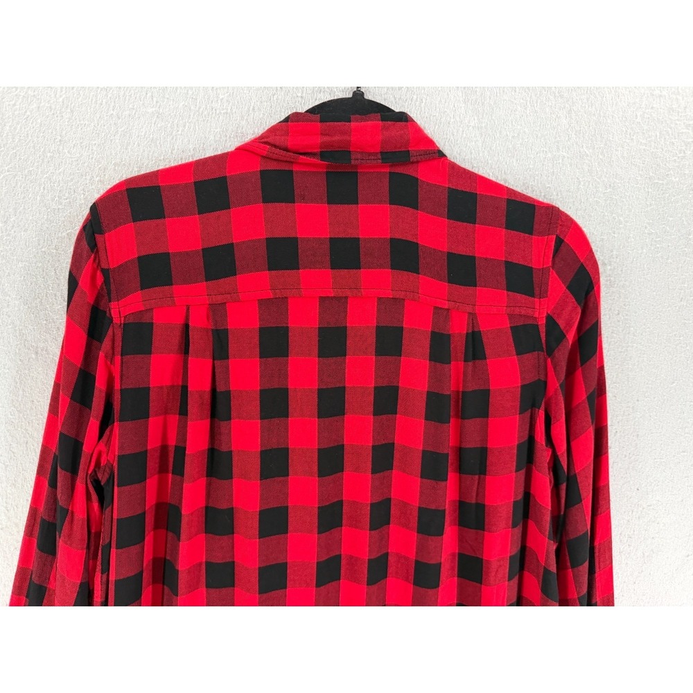Old Navy Shirt Dress Womens‎ M Red Black Buffalo Check Dark Academia Cottagecore - Picture 5 of 13